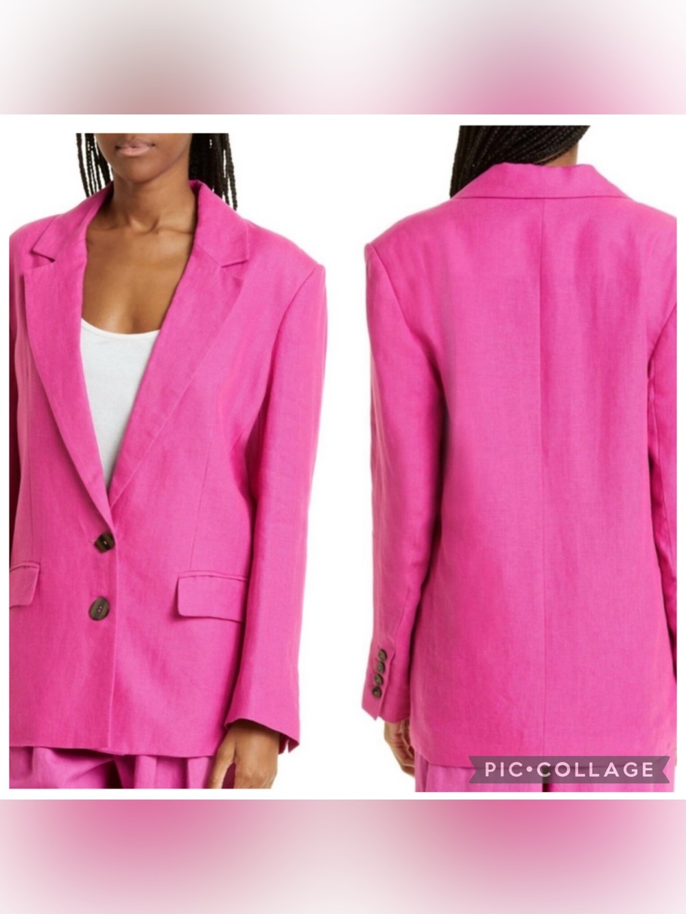 Farm Rio Pink Linen Lined Blazer Medium